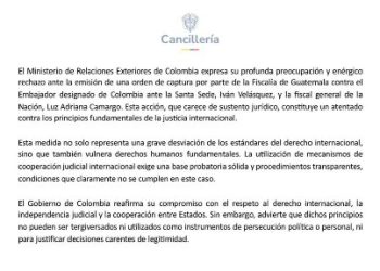 Gobierno rechazó orden de captura de la Fiscalía de Guatemala contra el exministro Iván Velásquez y la fiscal Luz Adriana Camargo