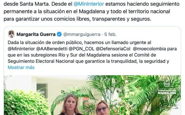 Ministro del Interior confirma Consejo Electoral descentralizado en Santa Marta, tras petición de la Gobernadora Margarita Guerra