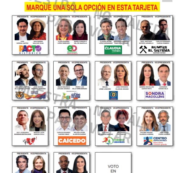 Conozca la posición de los candidatos presidenciales en la tarjeta electoral