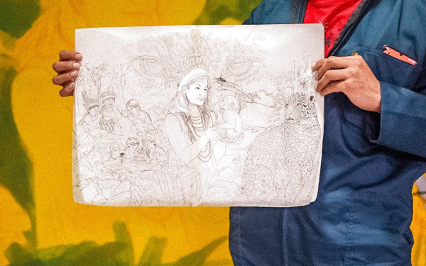 Niños y niñas de todo el país pintan en el ministerio de educación murales sobre sus territorios